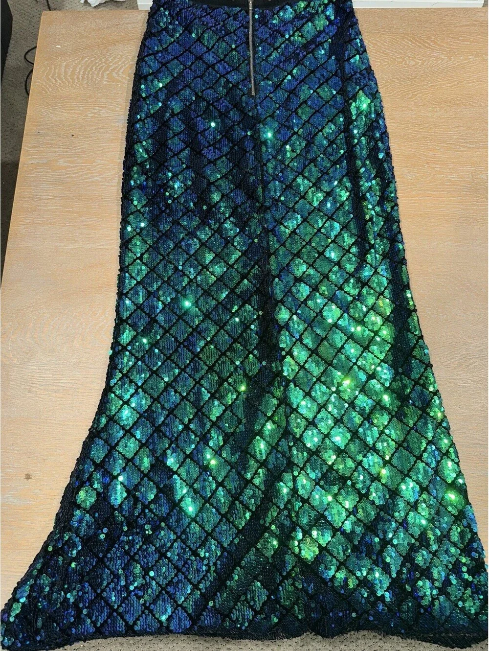 Rise of Dawn Blue and Green Sequin Maxi Skirt SIZE SMALL Mermaid